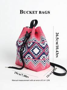 Striped Colorblock Jacquard Knit Drawstring Bucket Bag, Casual Minimalist Crossbody Bag With Multiple Pattern Options, Large Capacity To Store Phone, Umbrella, Cosmetics And Other Daily Essentials, Versatile For Daily Commute And Shopping - Multicolor - View 3