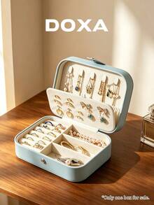 DOXA Light Blue Travel Jewelry Box, Portable Jewelry Storage Box, Multi-Compartment Ring, Earring, Necklace Organizer - Blue - View 5