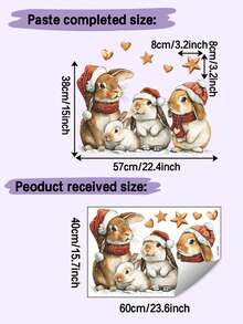 1pc 2D Flat-Printed Christmas-Themed Rabbit Glass Sticker, Electrostatic Adhesion, Reusable, Suitable For Indoor Windows, Used For Window Decoration And Holiday Decor, Easy To Install And Remove, Can Be Used As A Holiday Gift. - Multi-color - View 8