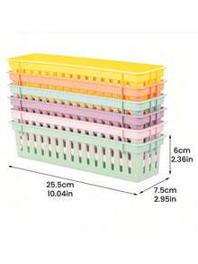 1/3/6pcs Classroom Pencil Storage Basket, Stackable, Durable Plastic Stationery Organizer Box, 25.5x7.5x6cm Colorful Pen Holder Storage Box, Multipurpose Desk Accessories For Teachers, Students, Home Learning, Office, Back To School - Multicolor - View 5