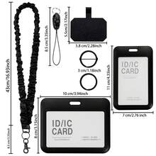 1 Set de Kit de Cordones Retráctiles para Insignias con 2 Portatarjetas (Horizontal & Vertical), 2 Llaveros, Sujetador de Teléfono & Cordón para Teléfono Móvil - Cordón Elástico Arrugado para Identificación/Insignia de Trabajo, Tarjeta de Acceso, Viajes - traje negro - Ver 2