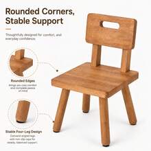 Minimalist Wooden Low Chair With Cutout Back, Multi-Functional Footstool & Shoe Bench For Home - Brown - View 7