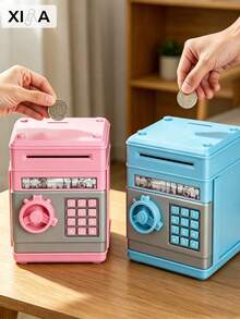 Money Box, Coin Storage Box, ATM Shaped Money Box, Unique Design, Mini ATM Savings Box Gift, Fashionable Cash, Large Capacity Savings Jar, Gift, Budget Wallet, Cash Drawer, Money Box, Coin Box, Financial Assistant, Cash Counter, Home Decor, Holiday, Summer Vacation, Party, Birthday Gift (Password Cannot Be Pressed And Entered, Not Automatic) - Multicolor - View 1