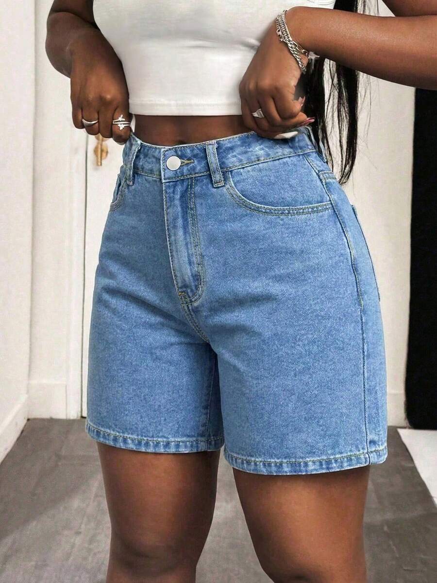 Women's Solid Color Bermuda Denim Shorts Casual Summer