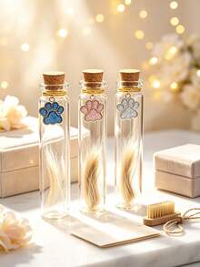 Pet Hair Memorial Bottle, Pet Hair Collection Jar, Transparent Glass Pet Memorial Bottle With Paw Print Pendant, Dog Hair And Cat Whisker Mini Memorial Can, Pet Owner Pet Loss Memorial Gift - Multicolor - View 1