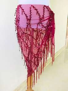 1pc Belly Dance Waist Chain, Practice Outfit Waist Scarf, Tassel Sequin Triangle Scarf, Versatile Waist Belt For Dance Beginners - Ten-line Towel - View 8