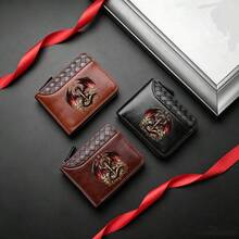 Dragon King PatternMen's PU Wallet | Black,Zipper Closure, Multiple Card Slots,Large Capacity,Stitching Design-Perfect Gift For Father,Husband,Brother - Multicolor - View 12