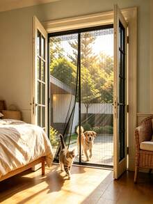 Magnetic Screen Door Curtain, Self-Sealing Automatic Closing Breathable Insect Proof, Polyester Mesh Durable Material, Simple Practical Style, For Living Room Bedroom Balcony Patio Garage Home & Pet Friendly Use - B - View 4