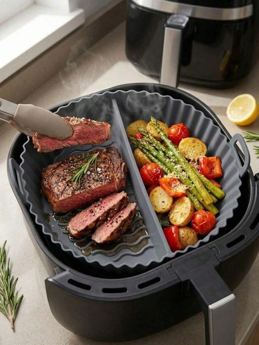 1pc Reusable Silicone Air Fryer Liner, Non-Stick Heat-Resistant Air Fryer Basket, Easy To Clean Washable Silicone Baking Tray, Suitable For Oven And Microwave - Multiple Styles and Colors - View 1