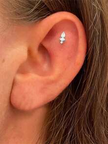 1pc 925 Sterling Silver Heart Flat Back Stud Earring, Press-In Screwless Flat Back Earring, Tragedy Earring, Flat Back Earring, Spiral Earring, Cartilage Earring - Silver - View 7
