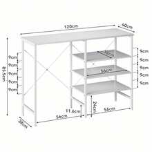Multifunctional Storage Table, Freely Combinable Organizer Table With White Metal Frame & White Top, Flexible To Assemble For Kitchen, Living Room, Basement & Garage, 120x40x85.5cm, 120 X 40 X 85.5 Cm - White - View 7