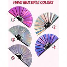 1pc Holographic Laser Folding Hand Fan, Handheld Hand Fan, Holographic Laser Hand Fan, Suitable For Festivals, Rainbow Outfits, Disco Parties, Home Decor, Applicable For All Occasions (Plastic Product, Scratches Are Unavoidable) - Multicolor - View 2