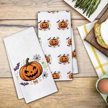 2pcs Kitchen Absorbent Towels, Made Of Polyester Material, Pumpkin, Spider Web, Bat Pattern Printed, Suitable For Kitchen, Bathroom, Ideal Choice For Housewives And Family Gatherings, High Cost-Effective Home Supplies, Autumn Decoration And Room Decor - Multicolor - View 2