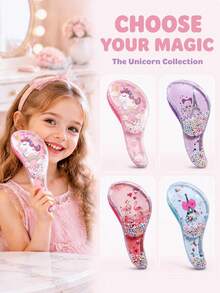 1pc Cute Unicorn Detangling Hair Brush, Grooming Comb - Multicolor - View 1