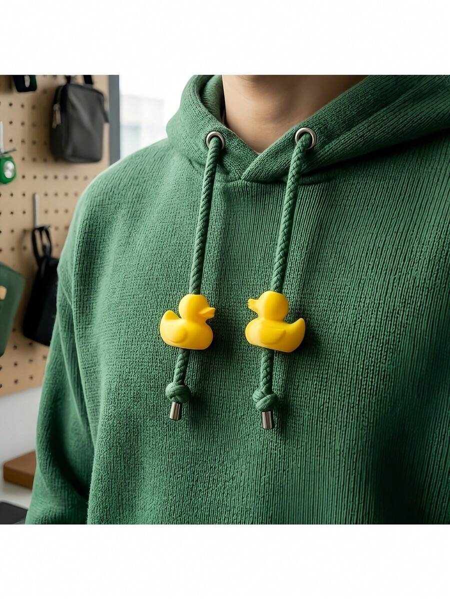 2pcs Yellow Duck Drawstring Locks - Cute Hoodie Cord Beads Decor, Universal Hoodie Drawstring Stoppers, Fun Ins Style Fashion Clothing Accessories, Unisex - A - View 1