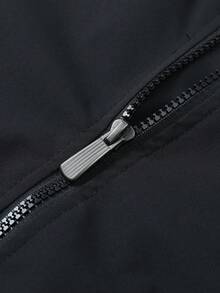 American Retro Sports Jacket With Curved Line Decoration, Stand Collar Zipper Front, Contrast Stitching And Small Logo, Ribbed Cuffs, Long Sleeve Casual Loose Streetwear Jacket For Men - Black - View 8