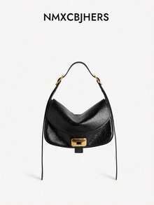 Women's New Vintage Underarm Bag, Thin Adjustable Long Strap Shoulder Bag, Minimalist Square Buckle Flap Bag, Versatile Crossbody Bag For Commute And Travel - Black - View 7