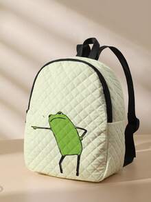 1pc Diamond Quilted Backpack, School Bag, Storage Bag, Travel Storage Backpack, Frog & Crocodile Print Design, Large Capacity Foldable Easy Storage Bag, Lightweight & Burden-Reducing, Reinforced Shoulder Straps + Zipper Closure, Large Capacity Storage More Organized, Convenient & Practical For Retrieving Items, Suitable For Student School Bag, Girl's Commuter Backpack, Short Trip Bag, Campus Casual Backpack, Applicable For School Books, Daily Commute, Outdoor Travel - Multicolor - View 2