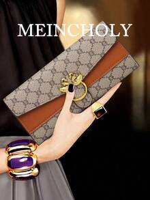1pc Color-Block PU Clutch With Metallic Decoration Fashionable And Versatile Suitable To Use When Traveling Elegant Design With Floral Pattern For Women Wallet Purse Wallet Long Wallet - Multicolor - View 1