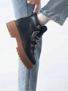 Timberland New Anti-Slip Waterproof Thick Sole Height-Increasing Women's Outdoor Sports Casual Martin Boots - Black/Brown - View 3