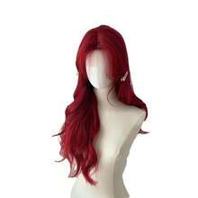 1 Buah Wig Keriting Panjang Belahan Tengah Warna Burgundy, Wig Serbaguna untuk Cosplay, Wig Seluruh Kepala, Serat Sintetis 24 inci, untuk Pesta Liburan - Burgundy - View 10