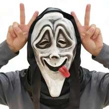 1pc Classic Horror Ghost Mask With Black Hood, Full Head Latex Cosplay Mask, Suitable For Halloween Party, Haunted House, Escape Room Costume Props - Multicolor - View 11