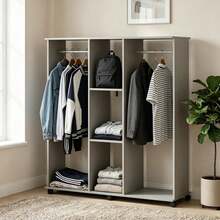 Öffnen Kleidungshalter,Mobile Open Garment Rack Storage Organizer Mit Multi-Fächern,Freistehende Kleidung Display Rack - 灰色 - 查看 4