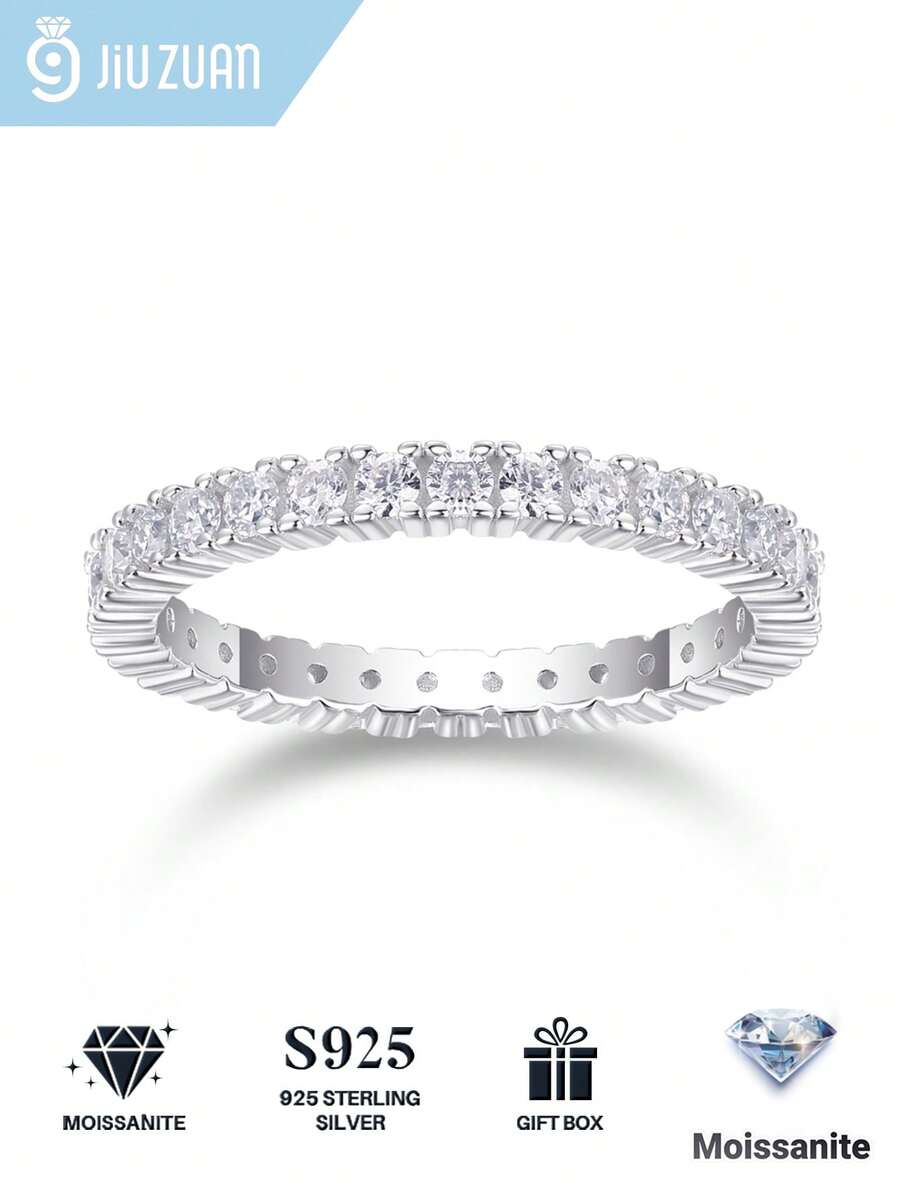 1pc 925 Sterling Silver Elegant Luxury Moissanite Ring, Ideal Gift For Engagement, Wedding, Birthday, Anniversary And Bridal Jewelry