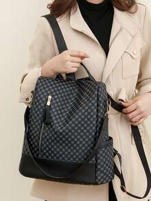Anti-Theft Colorblock Large Capacity Functional Backpack - Black - View 2