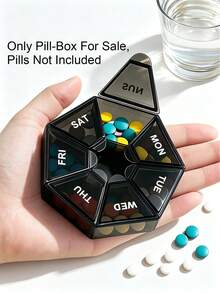 1/3-pack 7-dagars pillerbox, bärbar sexkantig pillerbox för resor med 7 fack, transparent vitaminpillerbox, lämplig för tabletter och kosttillskott, vattentät daglig pillerdispenser, lämplig för resor, kontor och studentboende, flera färger tillgängliga - Visa 3