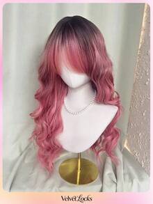 Topshe [Velvet Locks] 26 Inch Pink Gradient Synthetic Wig, Soft Heat-Resistant Voluminous Layered Wavy Curls With Curtain Bangs, Suitable For Daily Wear, Nightclub, Music Festival, Cosplay, Women's Wig - Multicolor - View 6