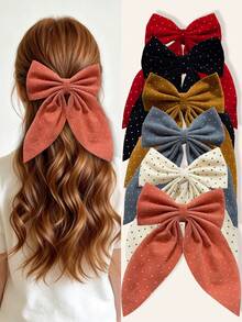 6pcs Girls Vintage Polka Dot Fabric Bow Hair Clips, Suitable For Commuting, Shopping, Fits Half-Up, Ponytail, Loose Hair, Sweet Atmosphere Hair Accessories - Multicolor - View 2