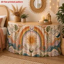 1 Tablecloth Table Skirt Polyester Bohemian Sky Printed Table Skirt Sun Moon Rainbow Tropical Leaves Retro Mysterious Art Pattern Decoration, Suitable For Dinner Garden To Send A Banquet Cafe For Family Dining. - 1 - View 8