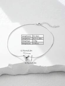 Minimalist 3D Heart Anklet, 925 Sterling Silver, Suitable For Women's Daily Wear Or Summer Vacation - Silver - View 5