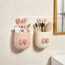 1pc Cute Rabbit Shaped Storage Rack With Bow Decoration, Space-Saving Wall-Mounted Toothbrush And Toothpaste Holder, Bathroom Accessories - Multicolor - View 10
