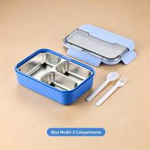 1pc 720ml Adult Lunch Box With Utensils And Leak-Proof Lid, 3-Compartment Divided Lunch Box, 1pc Durable 304 Stainless Steel Leak-Proof Lunch Box With Stainless Steel Utensils, Easy To Clean, 1pc Insulated Food Container, Vacuum Lunch Box - Multicolor - View 15