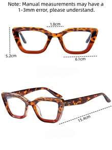 1 Pc Women Tortoise Print Cat Eye Metal Stud Blue Light Glasses,Fake Eyewear,Slim Face Y2K Eyeglasses,Back To School Daily Glasses - A - View 5