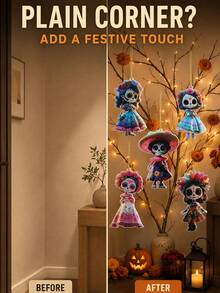 Colgante decorativo de calavera de acrílico, adecuado para el Día de los Muertos, Halloween, Carnaval, decoración de fiesta de Navidad, decoración del hogar y ventanas, decoración de oficina, decoración de aula, con hilo dorado, adecuado para Halloween en el hogar y la escuela - Talla única - Ver 2