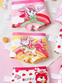 8pcs/Set Girls' Cute Bow, Cartoon Animal, Pony, Bear, Rainbow Print Breathable Briefs Underwear Set - Multicolor - View 3