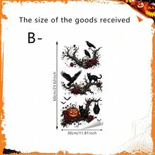 1/2pcs Dark Gothic Raven Skull Halloween Window Sticker, Double-Sided Visible PVC Electrostatic Adsorption Glass Sticker, Suitable For Bars, Cafes, Shops, And Home Decoration. - Multicolor - View 9