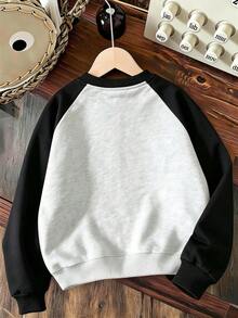Tween Boys Streetwear Simple Graphic Print Crew Neck Colorblock Sweatshirt + Casual Long Pants 2-Piece Set, Autumn Winter Outfit, Campus Style, Homecoming Look - Multicolor - View 4