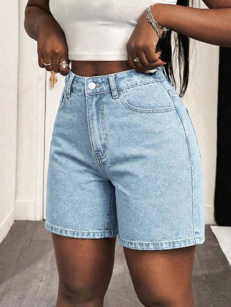 Celana Pendek Denim Bermuda Polos Wanita, Kasual Musim Panas, Gaya Santai