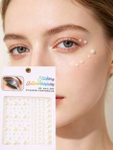 1pc Self-Adhesive White Pearl Face Sticker, Round Pearl Rhinestone Eye Gem, DIY Makeup Sticker Suitable For Wedding, Holiday, Carnival Party, Party,Halloween Costume - White - View 1