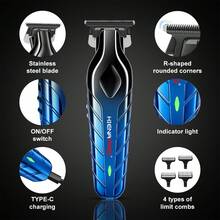 Cortador de Cabelo Elétrico HIENA 1 Peça, Interface USB, Cortador de Cabelo com Lâmina em T, Aparador de Barba Masculino Branco/Preto/Azul/Dourado, Com Escova, Cortador de Cabelo Doméstico - Azul - Visão 4
