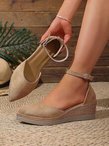 Women's Fashion Wedge Sandals, Open Toe Design, Ankle Strap, Woven Thick Sole Structure, Comfortable And Versatile, Suitable For Summer Travel - Khaki - View 3