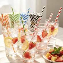 25/50 buah Sedotan Kertas Sekali Pakai Bergaris Warna-warni, Dekorasi Minuman untuk Pesta Ulang Tahun dan Piknik - Hijau - View 4