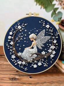 1PC 20*20cm/7.9*7.9in,Evening Theme: Animals And Fairies Embroidery Kit, DIY Handmade Embroidery Set For Adult Beginners, Home Gift, Women's Sewing Gift, Including User Manual, Printed Pattern Fabric, Embroidery Frame, Needle And Thread. - Animals and Fairies - View 6