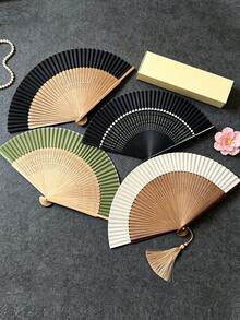 1pc Bamboo Folding Fan, Suitable For Celebration, Costume Matching, Wedding, Performance, Decoration, Holiday Gift, Home, Office, Party Supplies, Birthday Gift, Graduation Gift, Portable Tool, Summer Essential, Summer Portable - Multicolor - View 1