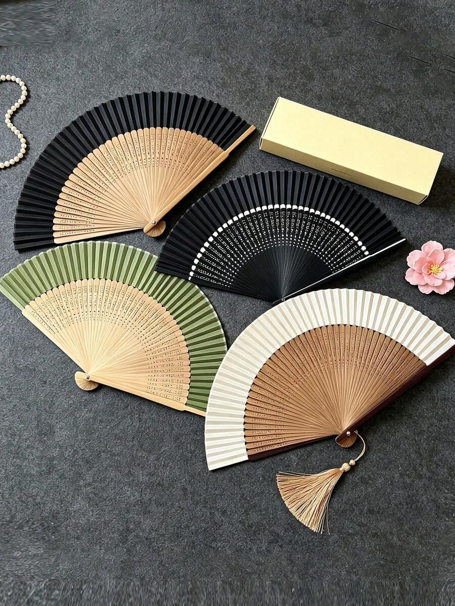 1pc Bamboo Folding Fan, Suitable For Celebration, Costume Matching, Wedding, Performance, Decoration, Holiday Gift, Home, Office, Party Supplies, Birthday Gift, Graduation Gift, Portable Tool, Summer Essential, Summer Portable - Multicolor - View 1