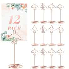 10 pièces Porte-cartes de numéro de table dorés, pinces à cartes de nom de bureau en métal avec base, support de carte de table en forme d'avion, porte-cartes de décoration de centre de table de mariage - Plusieurs styles - Voir 7